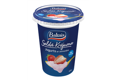 Baltais saldā krējuma jogurts ar zemenēm 400 g