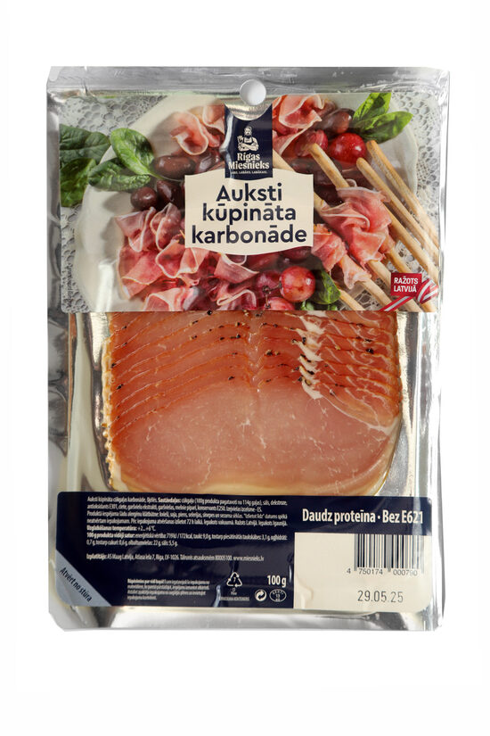 Rīgas miesnieks auksti kūpināta karbonāde 100 g šķēlēs 