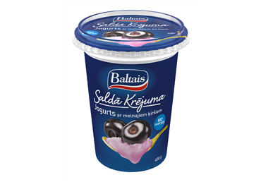 Baltais saldā krējuma jogurts ar melnajiem ķiršiem 400 g