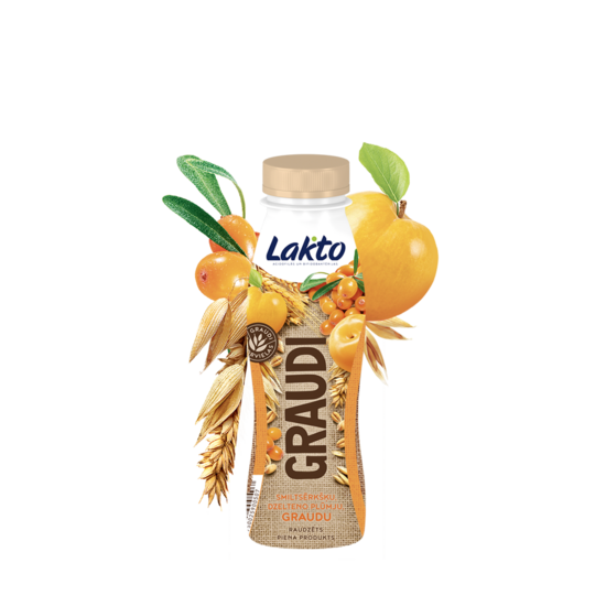 Lakto raudzēts piena produkts “Graudi” ar smiltsērkšķiem, dzeltenām plūmēm un graudiem 270 g
